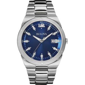 Bulova Men’s Classic Stainless Steel 3-Hand Calendar Date Quartz Watch, Blue Dial,43mm Style: 96B220