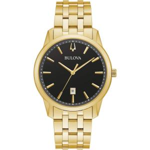 Bulova Men’s Classic Sutton 3-Hand Calendar Date Quartz Watch, 40mm(Gold Tone/ Black Dial)