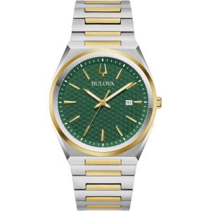 Bulova Mens Dress Classic Quartz Two Tone Stainless Steel Watch, Patterned Dial, 39mm(Two-Tone Gold/Green Dial)