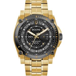 Bulova Men’s High Precisionist Quartz Icon Grey IP and Rose Gold Watch, Diamonds, 300M Water Resistant(Gold/ Black)