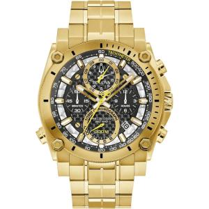 Bulova Men’s Icon High Precision Quartz Chronograph Watch, Curved Mineral Crystal(Gold Tone)