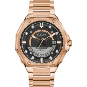 Bulova Men’s Series X Rose Gold Stainless Steel Watch, Black and White Unidirectional Rotating Bezel, Gray Silicone Strap, White Dial Style:98B407