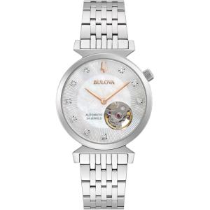 Bulova Women’s Regatta Diamond Automatic Stainless Steel Open Aperture Watch, Mother of Pearl Dial Style: 96P222