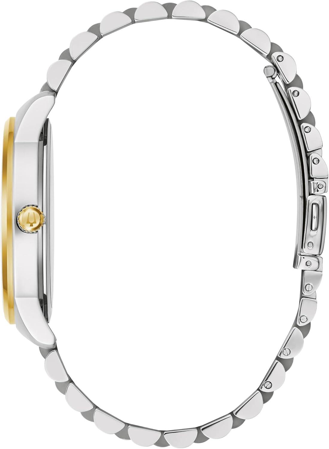 imageBulova Mens Dress Classic Diamond Watch 3Hand Date Quartz Watch Stainless Steel Bracelet 41mmTwoTone Gold Black Dial