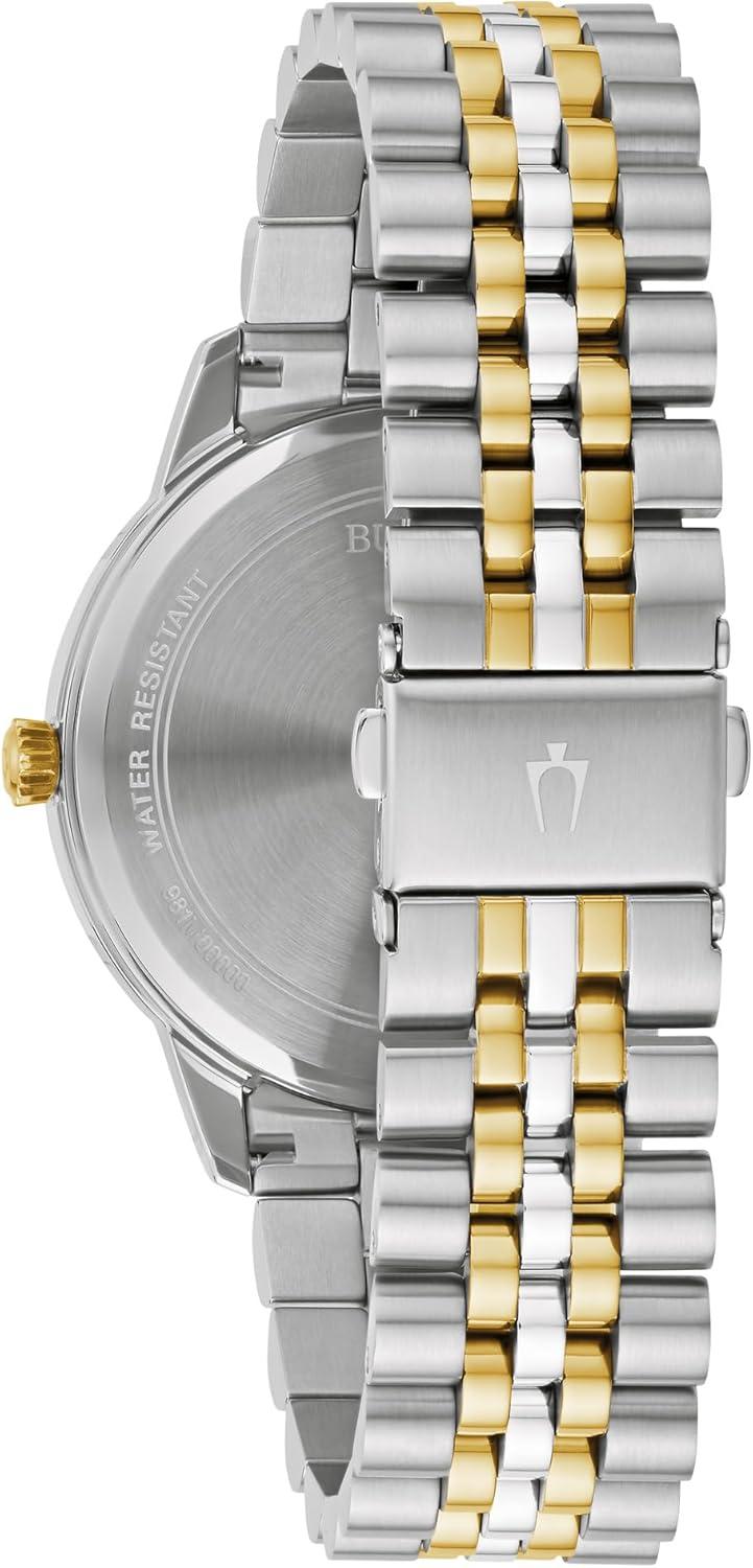 imageBulova Mens Dress Classic Diamond Watch 3Hand Date Quartz Watch Stainless Steel Bracelet 41mmTwoTone Gold Black Dial