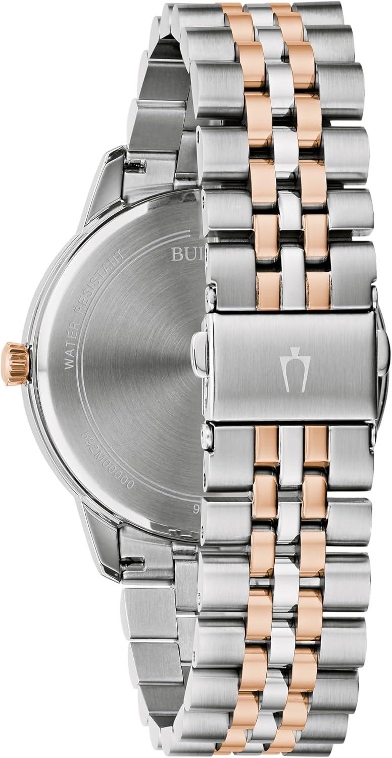 imageBulova Mens Dress Classic Diamond Watch 3Hand Date Quartz Watch Stainless Steel Bracelet 41mmTwoTone Rose Burgundy Dial