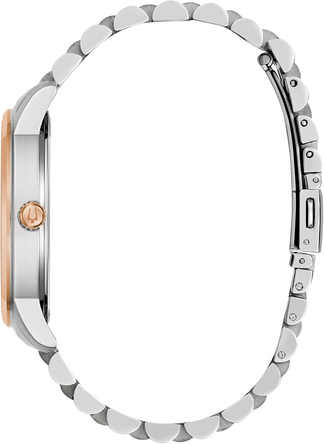 imageBulova Mens Dress Classic Diamond Watch 3Hand Date Quartz Watch Stainless Steel Bracelet 41mmTwoTone Rose Burgundy Dial