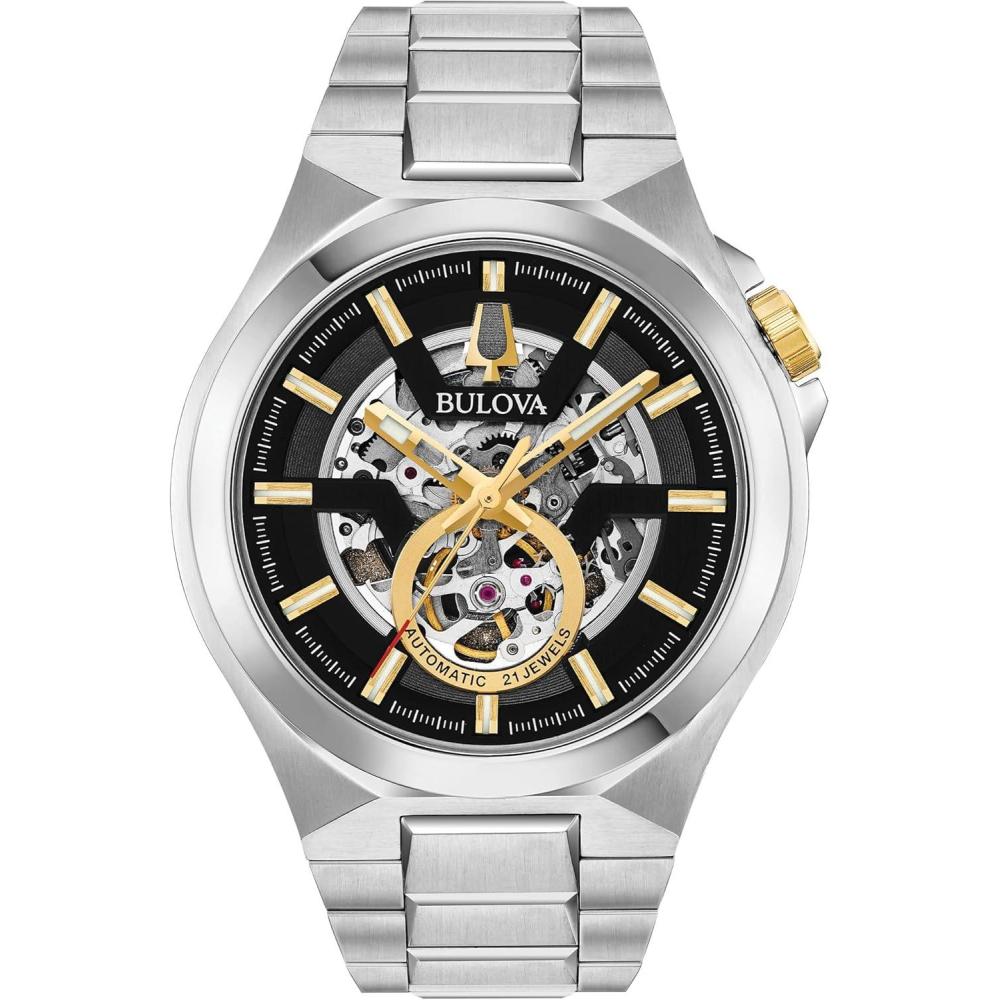 imageBulova Mens Classic Maquina Automatic Open Aperture WatchSilver Tone