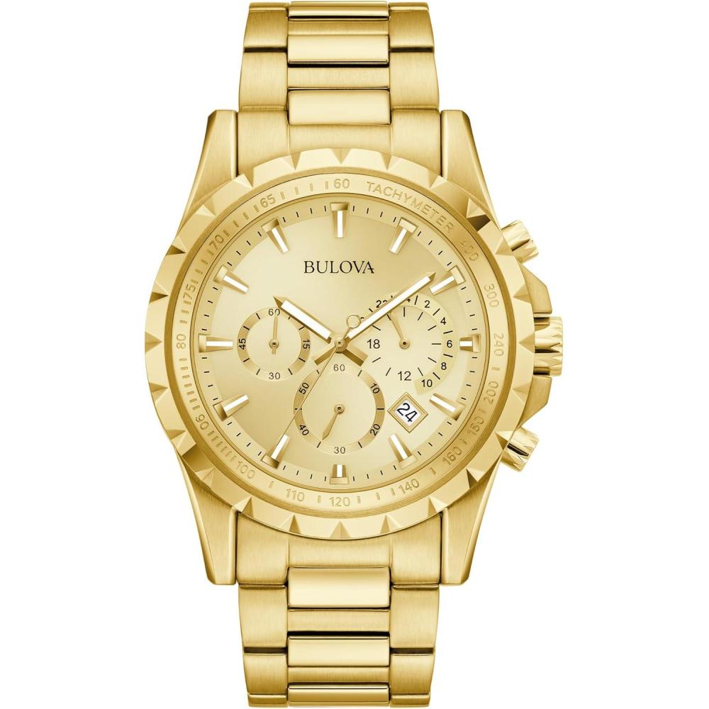 imageBulova Mens Dress Classic 6Hand Chronograph Quartz Gold Stainless Steel Watch 24 Hour Time Calendar 42mm Style97B119
