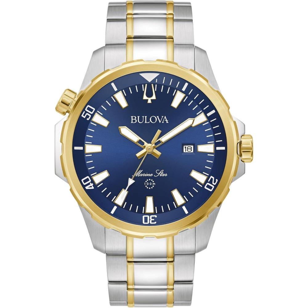 imageBulova Mens Marine Star Series B 3Hand Date Quartz Watch Luminous Markers Rotating Dial 100M Water Resistant 43mm