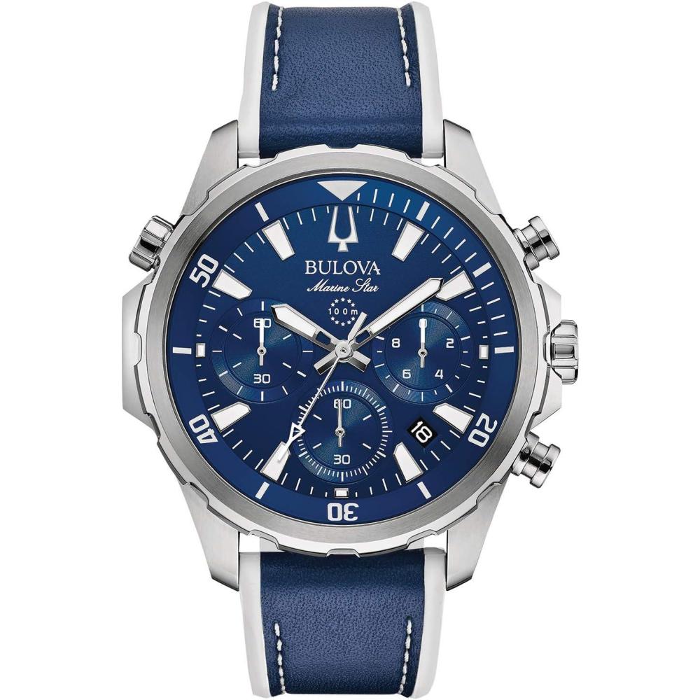 imageBulova Mens Marine Star Series B Stainless Steel 6Hand Chronograph Quartz Watch 100MBlue Strap Stainless