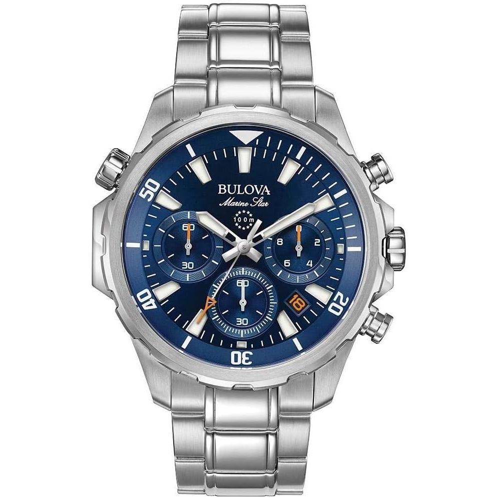 imageBulova Mens Marine Star Series B Stainless Steel 6Hand Chronograph Quartz Watch 100MStainless Blue