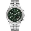 Bulova Men’s Classic 6-Hand Chronograph High Performance Quartz Silver Stainless Steel Watch, Green Dial,Geometric Bezel 24 Hour Time, 44mm, Style:96B409