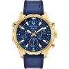 Bulova Men’s Marine Star Series B Stainless Steel 6-Hand Chronograph Quartz Watch, 100M(Gold Tone/Blue Dial)