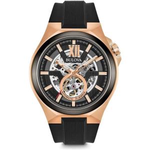 Bulova Men’s Classic Maquina Automatic Open Aperture Watch(Rose Gold/Rubber Strap)