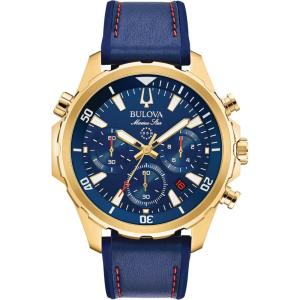 Bulova Men’s Marine Star Series B Stainless Steel 6-Hand Chronograph Quartz Watch, 100M(Gold Tone/Blue Dial)