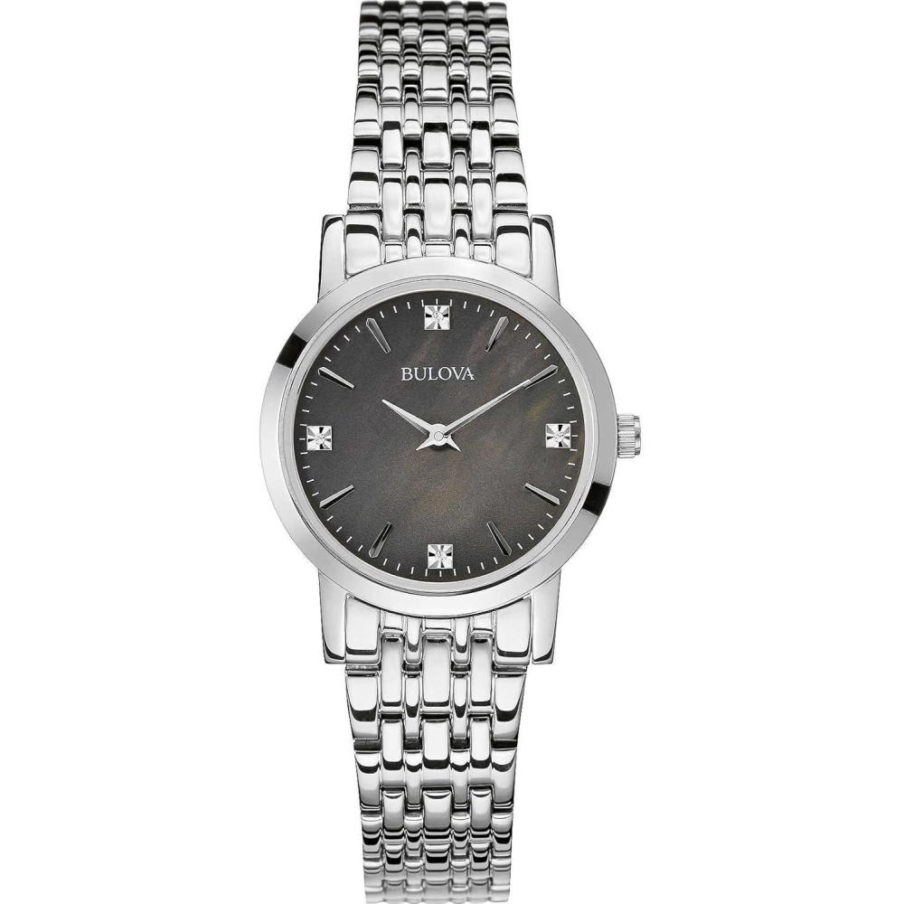 imageBulova Ladies Classic Stainless Steel 2Hand Quartz Watch Black MotherofPearl Dial with Diamond Dial Style 96P148