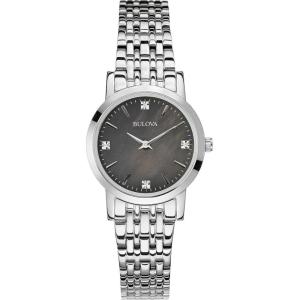 Bulova Ladies’ Classic Stainless Steel 2-Hand Quartz Watch, Black Mother-of-Pearl Dial with Diamond Dial Style: 96P148