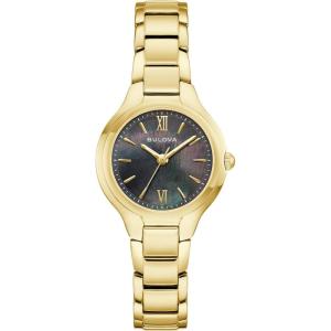 Bulova Ladies Quartz Classic, Stainless Steel Case & Mother-of-Pearl Dial(Gold-Tone & Black Mother-of-Pear Dial)