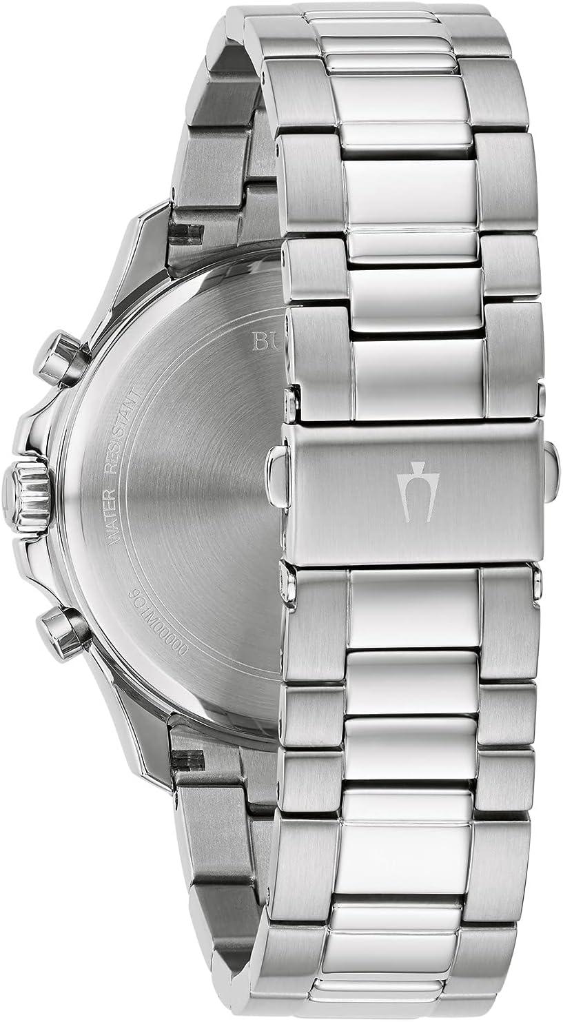 imageBulova Mens Classic Stainless Steel SixHand Chronograph Quartz Watch Black Dial 43mm Style 96B336