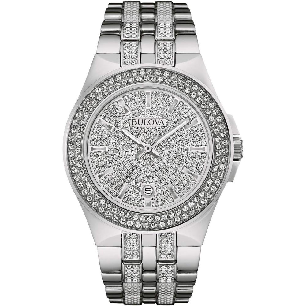 imageBulova Mens Crystals Stainless Steel 3Hand Quartz Watch Style 96B235
