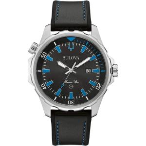 Bulova Marine Star Quartz Mens Watch, Stainless Steel with Black Leather and Silicone Strap, Silver-Tone (Model: 96B337)