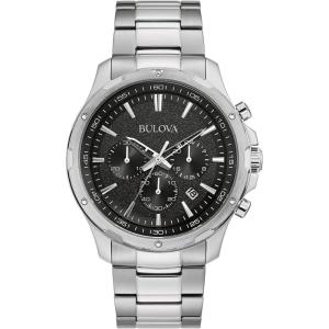 Bulova Men’s Classic Stainless Steel Six-Hand Chronograph Quartz Watch, Black Dial, 43mm Style: 96B336