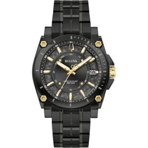 Bulova Men’s Icon High Performance Quartz Black Ion Plated Stainless Steel Watch, 3-Hand, Chronograph, Curved, Black Dial, Sapphire Crystal Style: 98B408