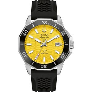 Bulova Men’s Marine Star High Performance Quartz Series C Watch, Black Silicone Strap, Yellow Dial (Style: 96B431)