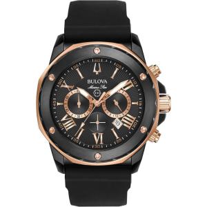 Bulova Men’s Marine Star Series A Black and Gold Ion-Plated Stainless Steel 6-Hand Chronograph Quartz Watch, Black Silicone Strap Style: 98B307