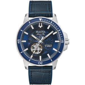 Bulova Men’s Marine Star ‘Series C’ Automatic Stainless Steel 3-Hand Watch, Exhibition Case, Rotating Bezel(Blue Strap)