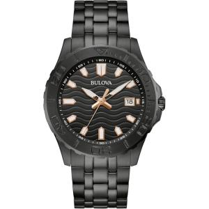 Bulova Men’s Sport Watch, Black Stainless Steel Bracelet, Rose Gold Accents, Luminous Markers Black Dial, 42mm Case Style: 98B438