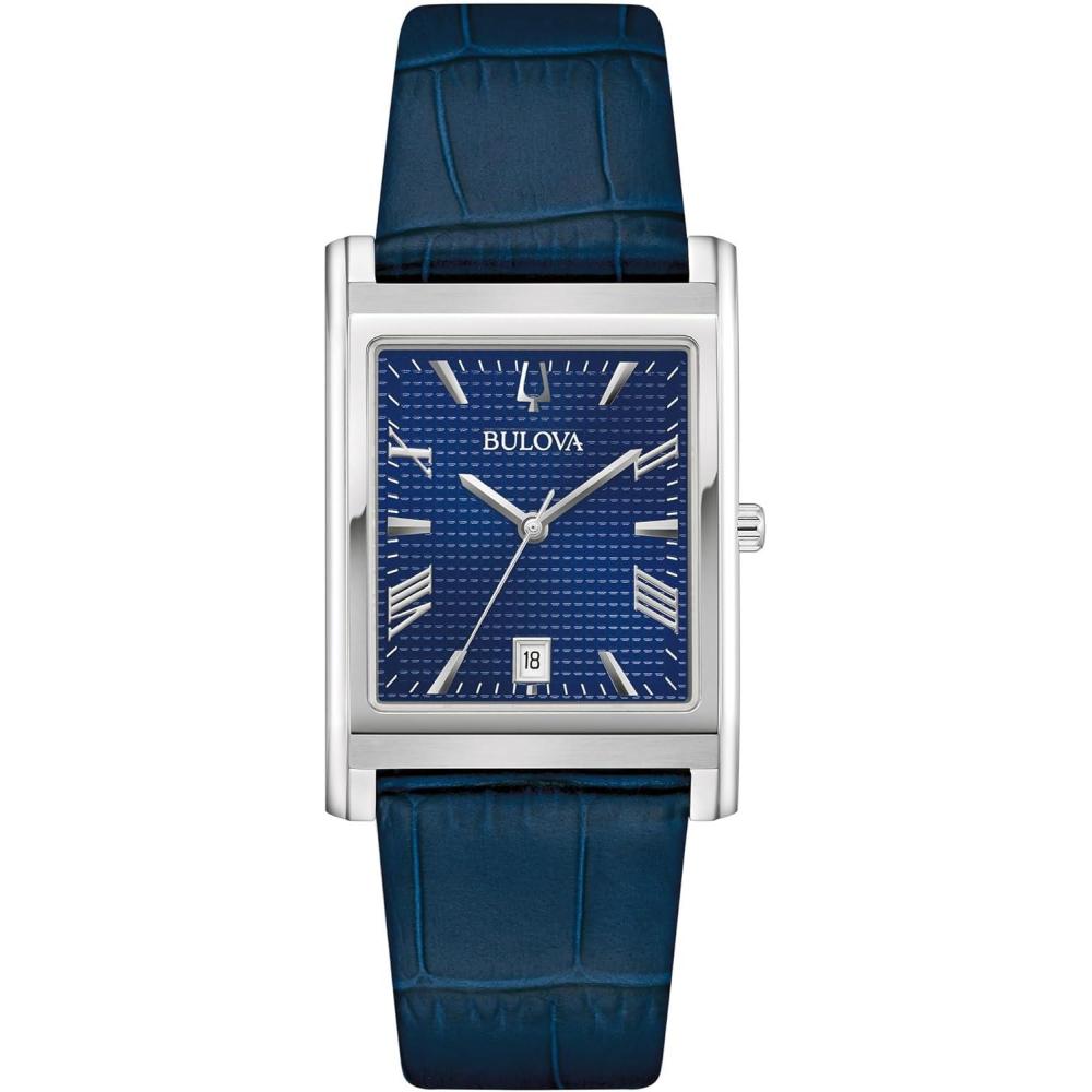 imageBulova Mens Classic Sutton 3Hand Calendar Quartz Leather Strap Patterned Dial Sapphire Crystal 29 x 41mmBlue