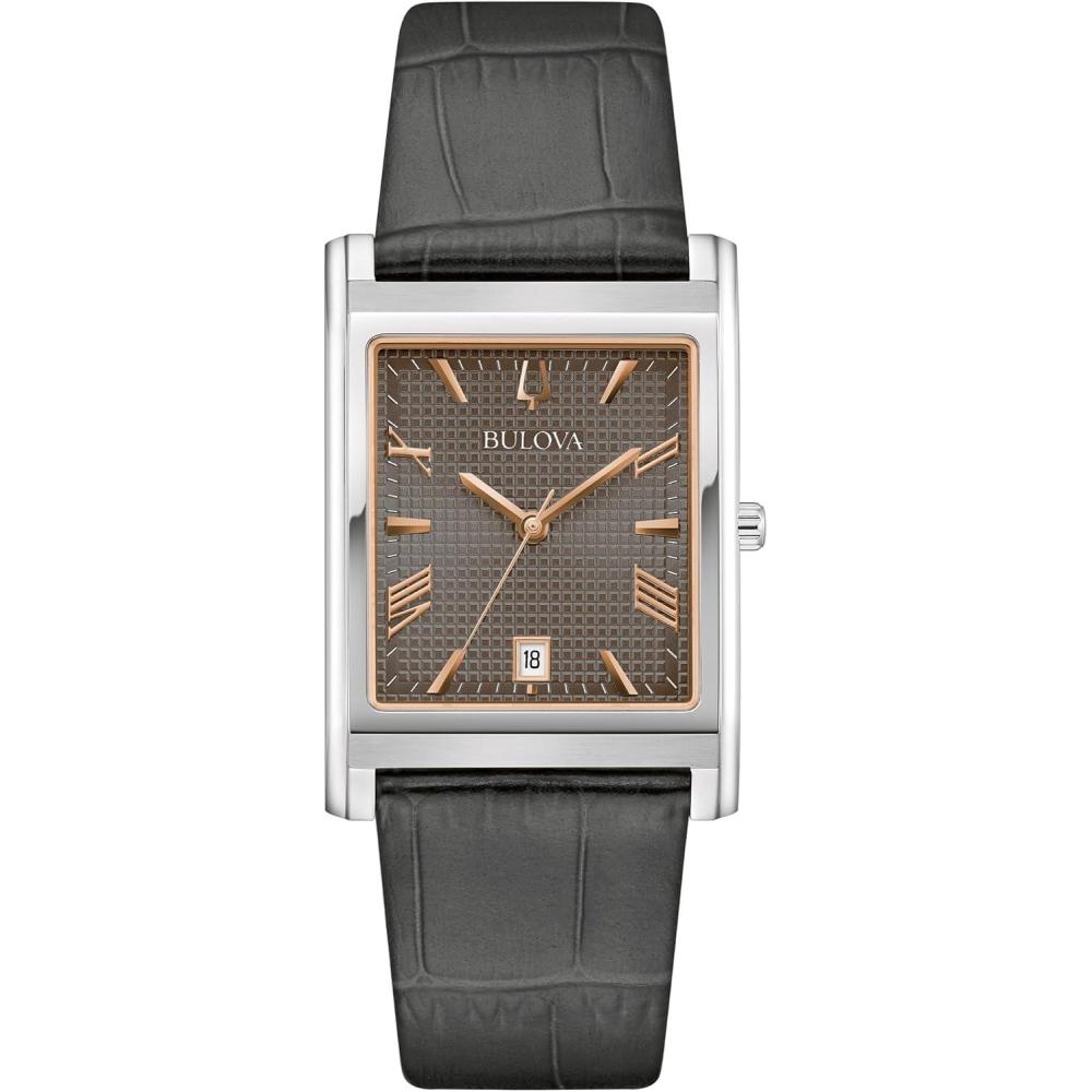 imageBulova Mens Classic Sutton 3Hand Calendar Quartz Leather Strap Patterned Dial Sapphire Crystal 29 x 41mmGrey