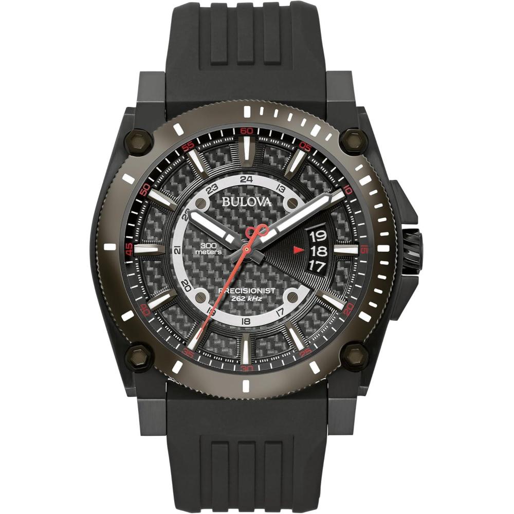 imageBulova Mens Icon High Performance Quartz Chronograph Black Stainless Steel Watch with Polyurethane Strap Black Dial Style 98B417