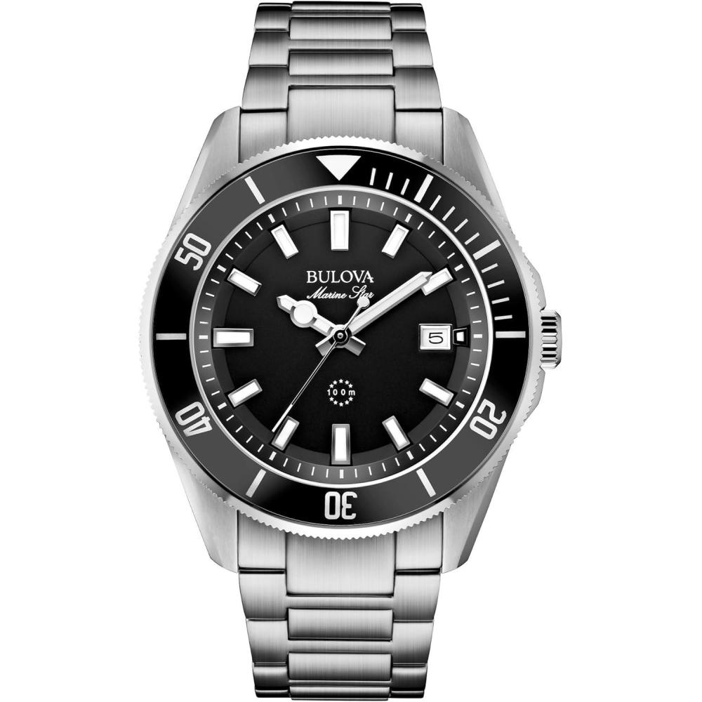 imageBulova Mens Marine Star Series B Stainless Steel 3Hand Calendar Quartz Watch Black Dial Style 98B203