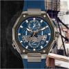 Bulova Men’s Series X High Precision Quartz Chronograph Watch, Sapphire Crystal, Continous Sweeping Secondhand(Grey Ion-Plated/Blue Rubber Strap)