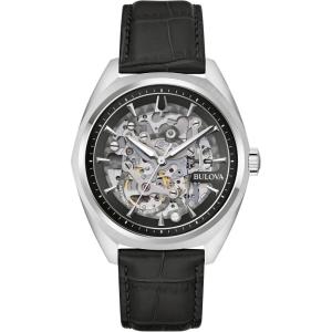 Bulova Men’s Automatic Dress Classic Surveyor Watch, Black Leather Strap, Full Skeleton Dial, 42 Hour Power Reserve, 41mm(Black Strap/Silver)