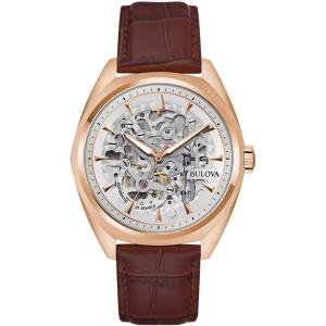 Bulova Men’s Automatic Dress Classic Surveyor Watch, Black Leather Strap, Full Skeleton Dial, 42 Hour Power Reserve, 41mm(Brown Strap/Rose Gold)