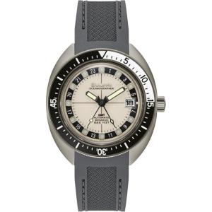 Bulova Men’s Oceanographer Snorkel GMT Automatic Grey Ion Plated Stainless Steel Case Watch, Black and White Unidirectional Rotating Bezel, Gray Silicone Strap, White Dial Style:98B407