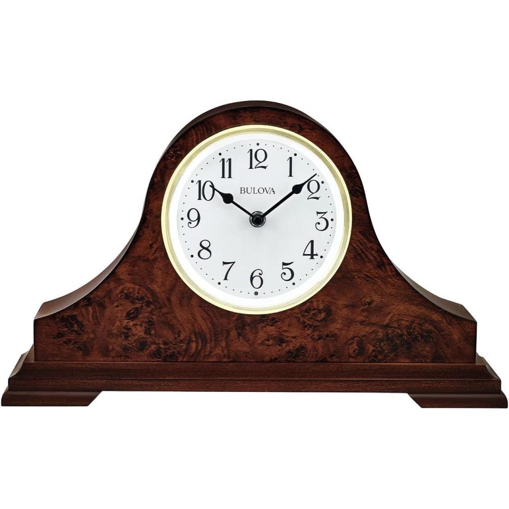 imageBulova Chandler Lighted Mantel Clock Model B1853 Elegant Design Illuminated Dial Quartz Movement Cherry Wood Finish Battery Operated
