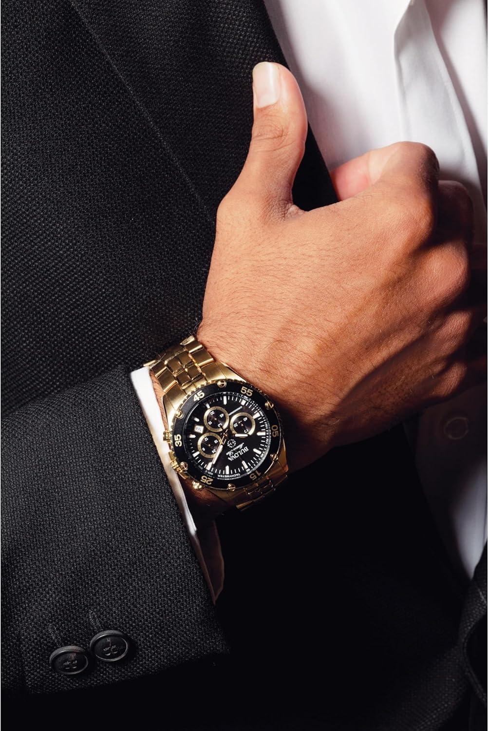 imageBulova Mens Marine Star Gold Chronograph Stainless Steel Watch Black Dial Style 98B406