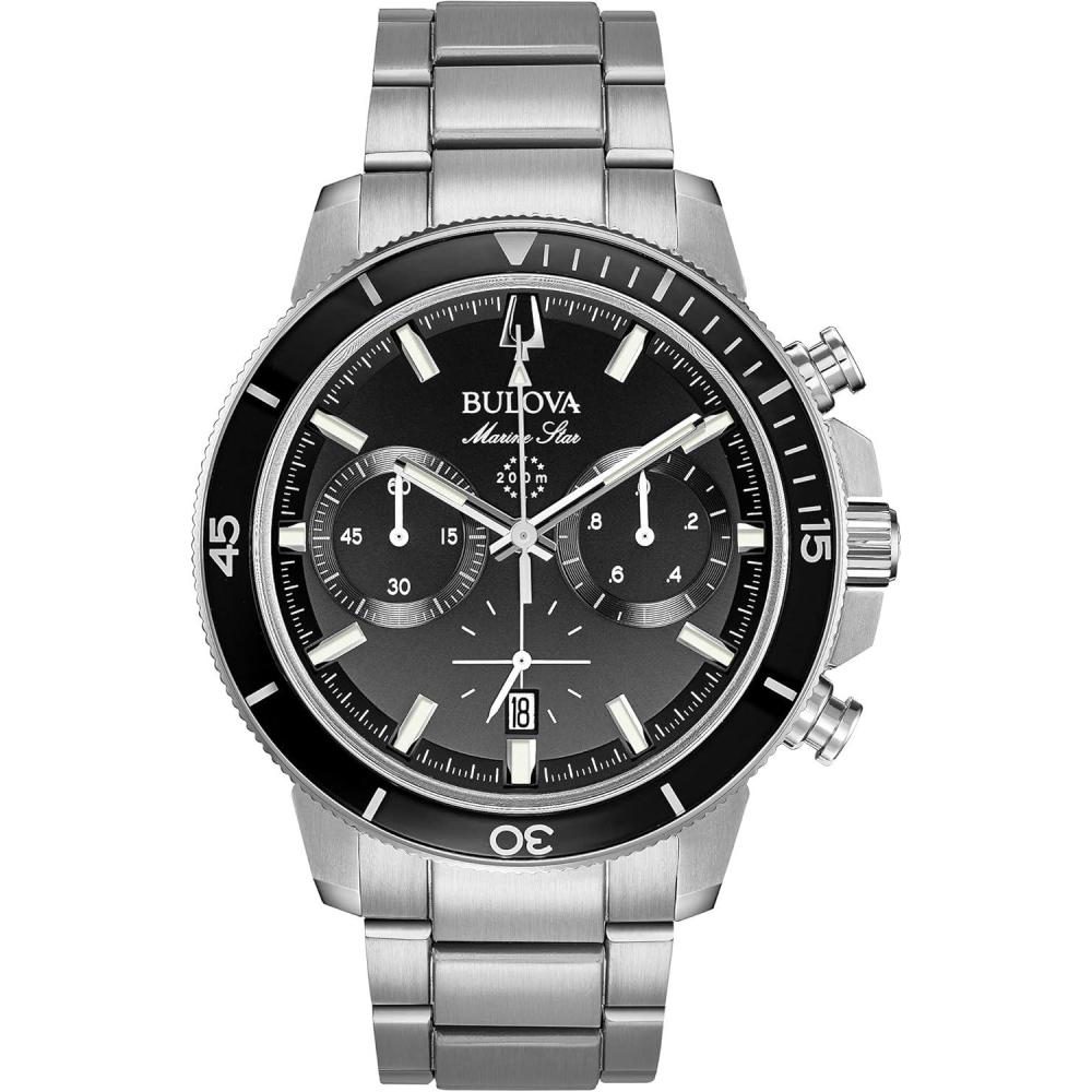 imageBulova Mens Marine Star Series C Stainless Steel 6Hand Chronograph Quartz Watch Black Dial Style 96B272
