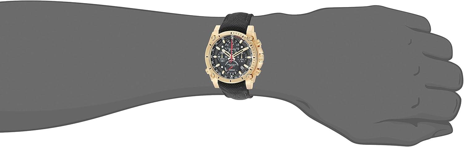 imageBulova Precisionist Chronograph Mens Watch Stainless Steel with Black Nylon Strap GoldTone Model 97B178