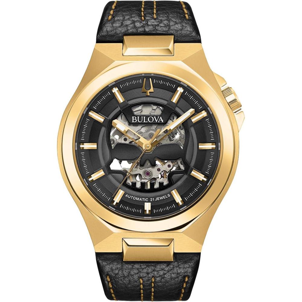 imageBulova Maquina Automatic Mens Leather Strap WatchGold Tone