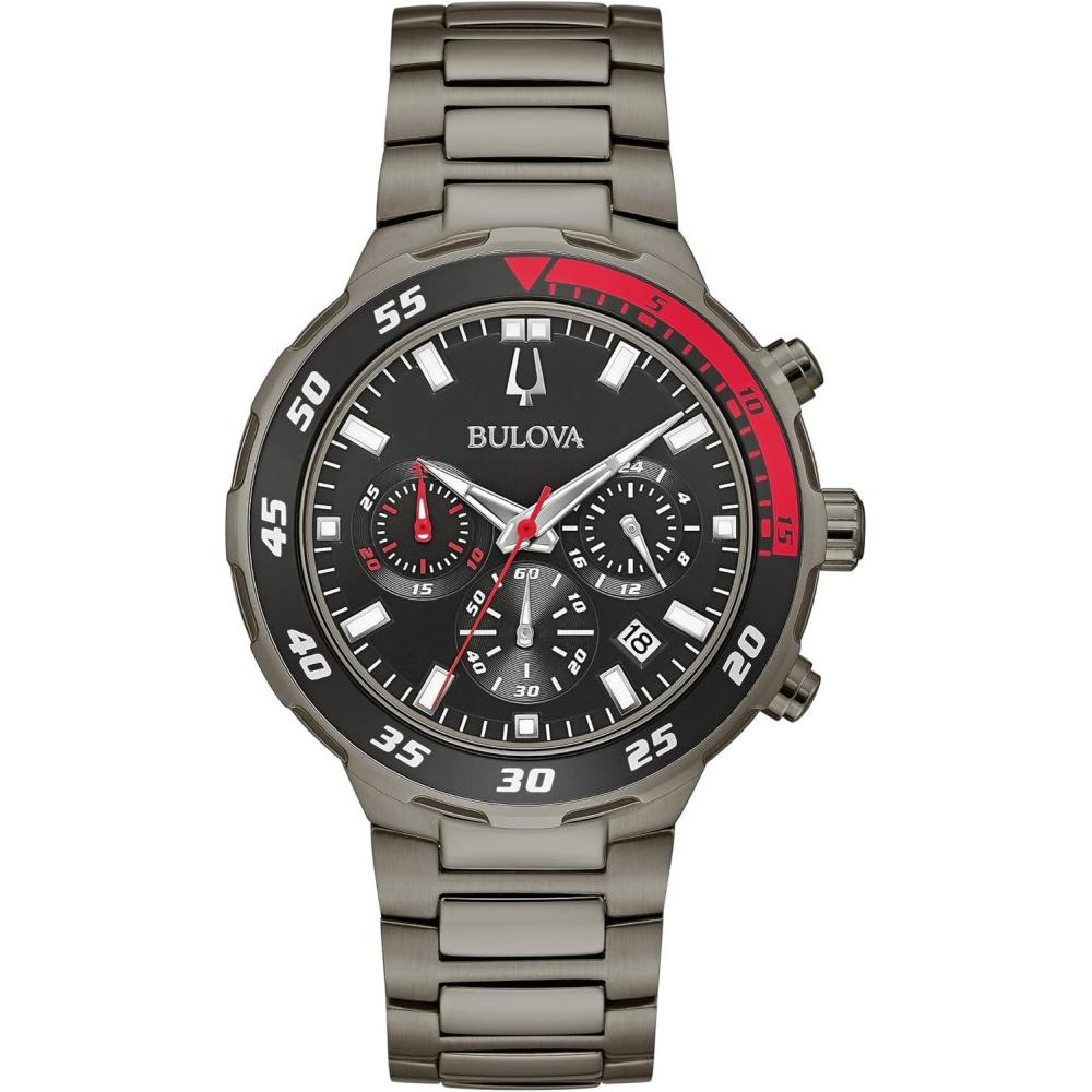 imageBulova Mens Classic Sport Black Ion Plated Stainless Steel 6 Hand Chronograph Quartz Watch 98B365