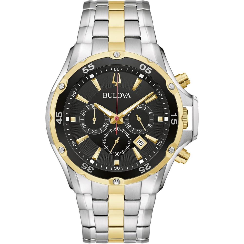 imageBulova Mens Classic Sport Stainless Steel 6Hand Chronograph Quartz WatchTwoToneBlack Dial