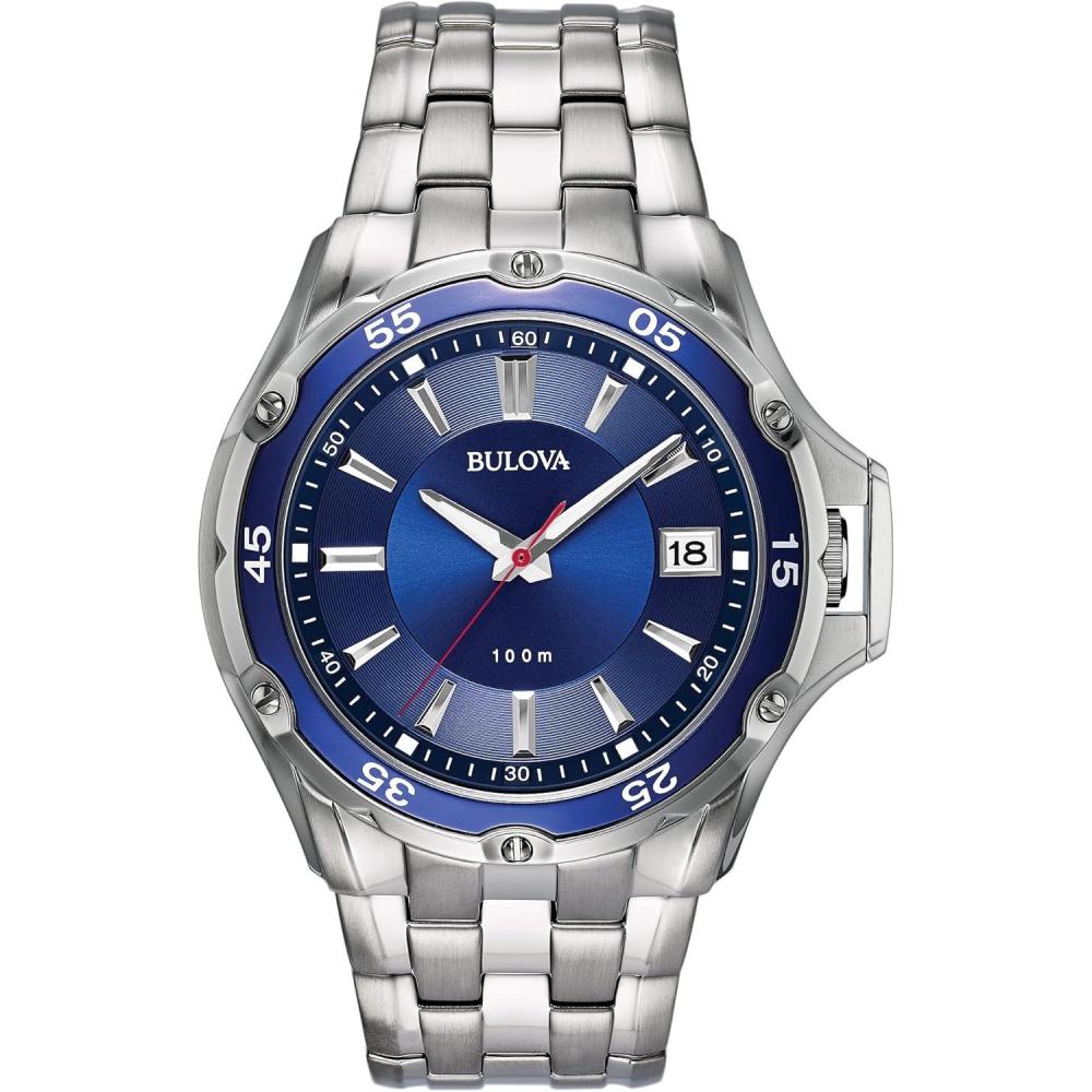 imageBulova Mens Classic Stainless Steel 3Hand Calendar Quartz Watch Black Dial Style 98B297