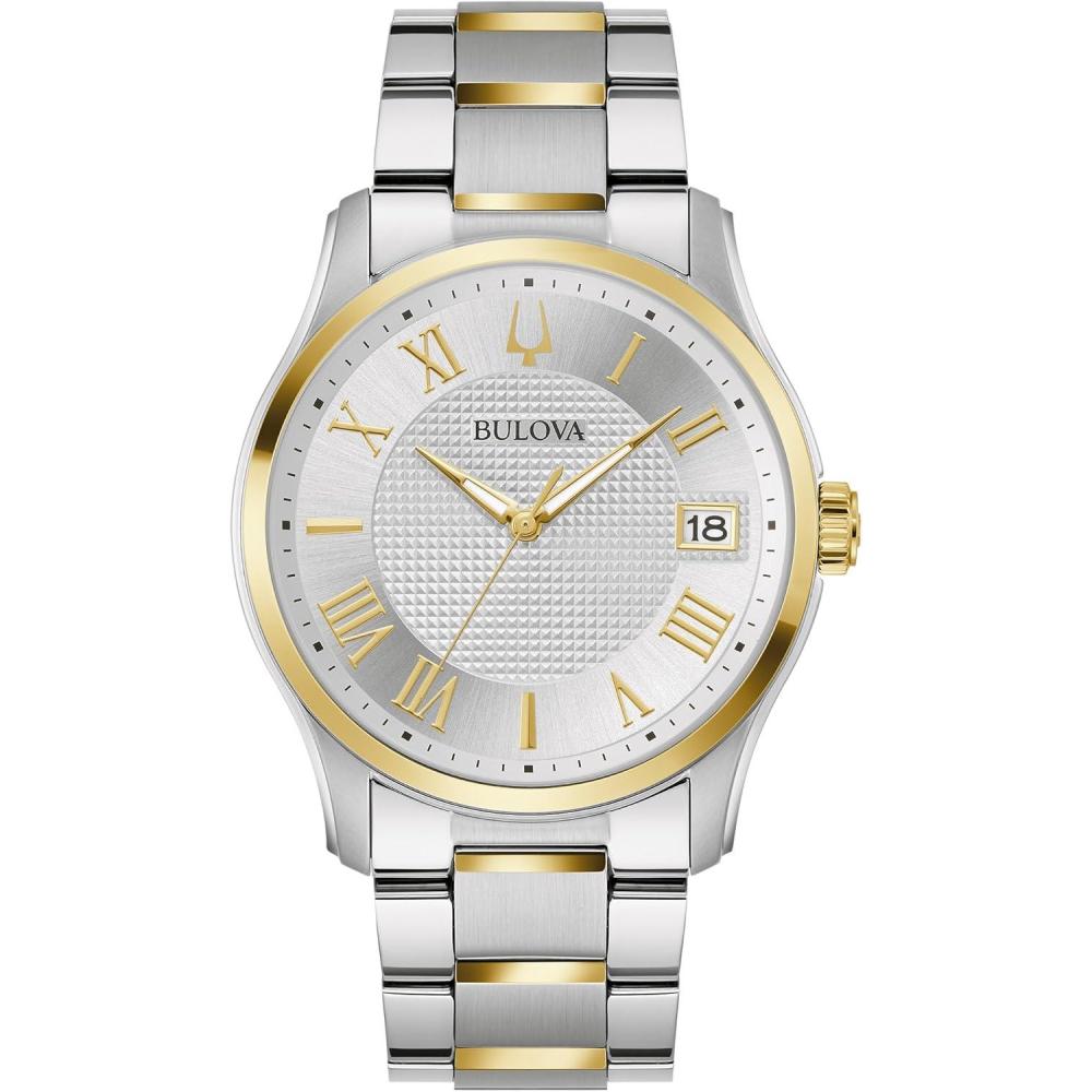 imageBulova Mens Classic Wilton Two Tone Stainless Steel 3Hand Watch Silver White Dial Style98B391