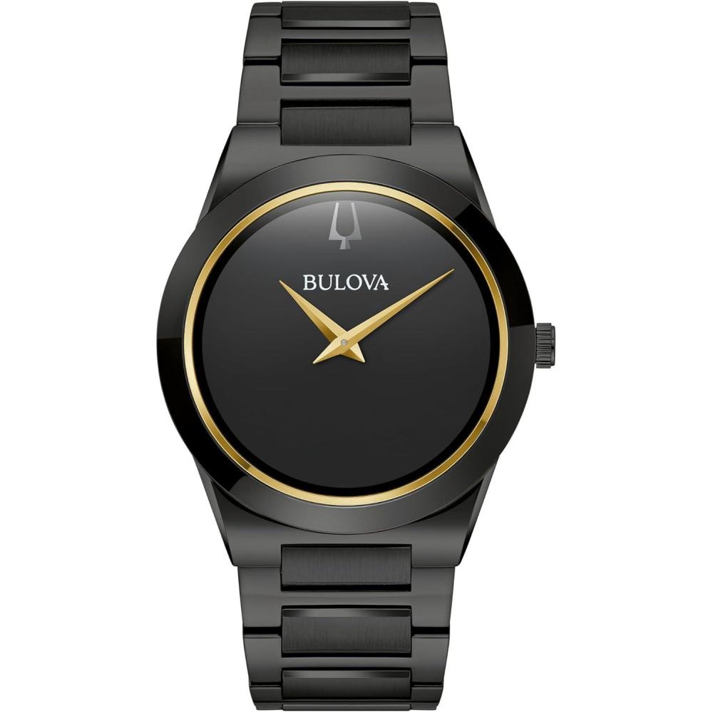 imageBulova Mens Modern Millenia Black Ion Plated Stainless Steel 2Hand Quartz Watch Black Dial Style 98a313
